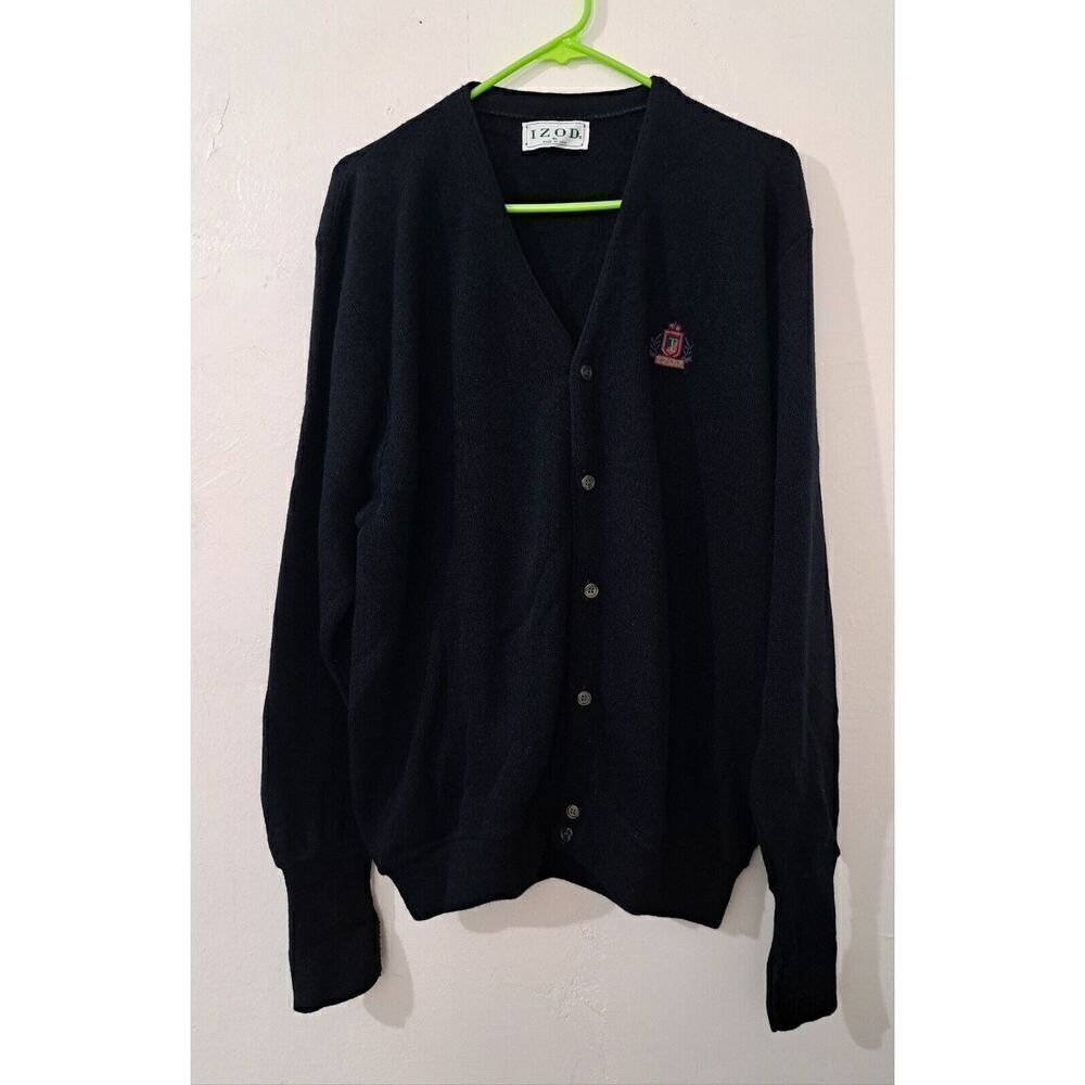 IZOD 90's vintage Mens XL Cardigan Sweater USA made NAVY BLUE Preppy